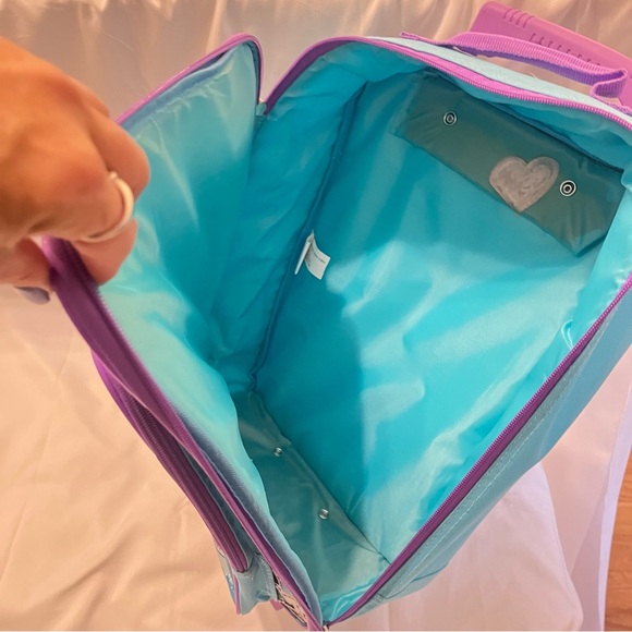 Disney 100 Year Anniversary Kids Travel Bag On Wheels Purple Blue Air Mail Stamp - Picture 5 of 11